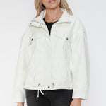 How Dare U Drawstring Hem PU Leather Zip Up Jacket - All Mine Now Clothing