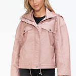 How Dare U Drawstring Hem PU Leather Zip Up Jacket - All Mine Now Clothing