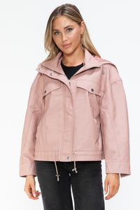 How Dare U Drawstring Hem PU Leather Zip Up Jacket - All Mine Now Clothing