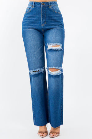 American Bazi High Waist Distressed Wide Leg Jeans - All Mine Now Clothing