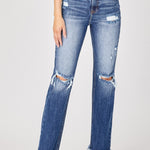 Risen Full Size Raw Hem Distressed Straight Jeans - All Mine Now Clothing