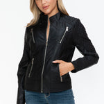 Snobbish Faux Leather Zip Up Mock Neck Jacket - All Mine Now Clothing