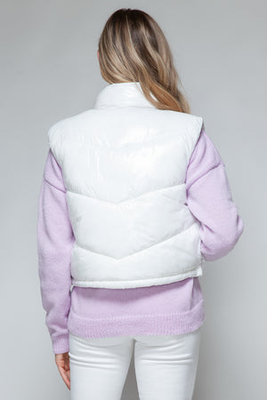 Snobbish Zip Up Turtleneck Shiny Quilted Vest - All Mine Now Clothing