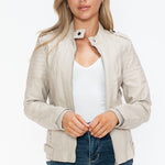 Snobbish PU Leather Biker Jacket with Side Zip Pockets - All Mine Now Clothing