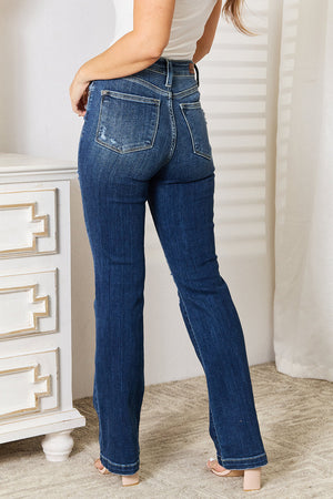 Judy Blue Full Size Mid Rise Hand Sand & Destroy Bootcut Jeans Trendsi