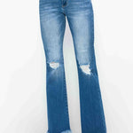 bytos Full Size Raw Hem Distressed High Rise Bootcut Jeans Trendsi