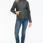 Snobbish Faux Leather Zip Up Mock Neck Jacket - All Mine Now Clothing