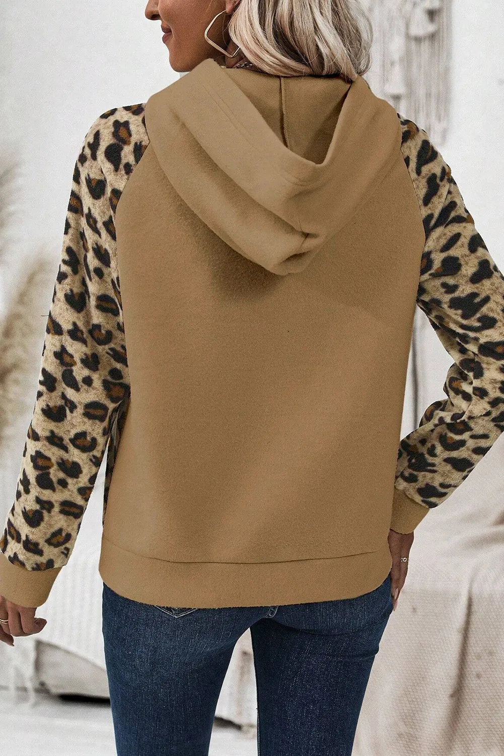 Leopard Half Button Long Sleeve Hoodie - All Mine Now Clothing