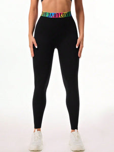 Letter Printed High Waist Active Leggings - All Mine Now Clothing