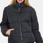 Zenana Zip Up Turtleneck Puffer Jacket with Pockets - All Mine Now Clothing