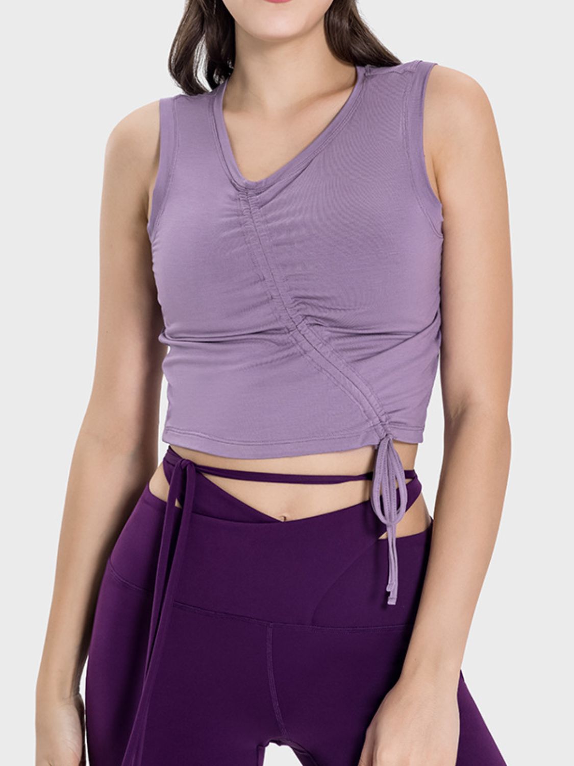 Millennia Drawstring Ruched Wide Strap Active Tank - All Mine Now Clothing