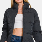 Zenana Zip Up Turtleneck Puffer Jacket with Pockets - All Mine Now Clothing