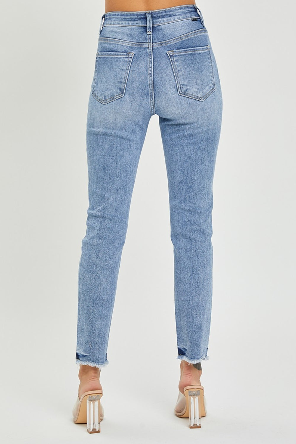 RISEN Full Size High Rise Frayed Hem Skinny Jeans Trendsi