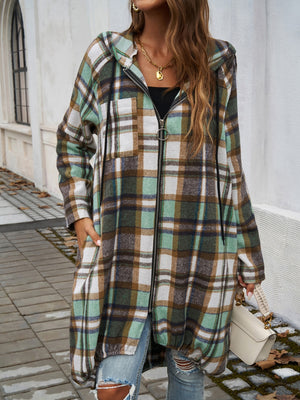 Devine Plaid Zip Up Hooded Coat - All Mine Now Clothing