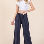 BOMBOM Elastic Waist Wide Leg Pants with Pockets - All Mine Now Clothing