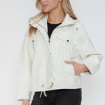 How Dare U Drawstring Hem PU Leather Zip Up Jacket - All Mine Now Clothing