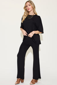 Basic Bae Full Size Bamboo Drop Shoulder T-Shirt and Flare Pants Set - All Mine Now Clothing