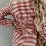 Houndstooth Collared Neck Double-Breasted Blazer Trendsi