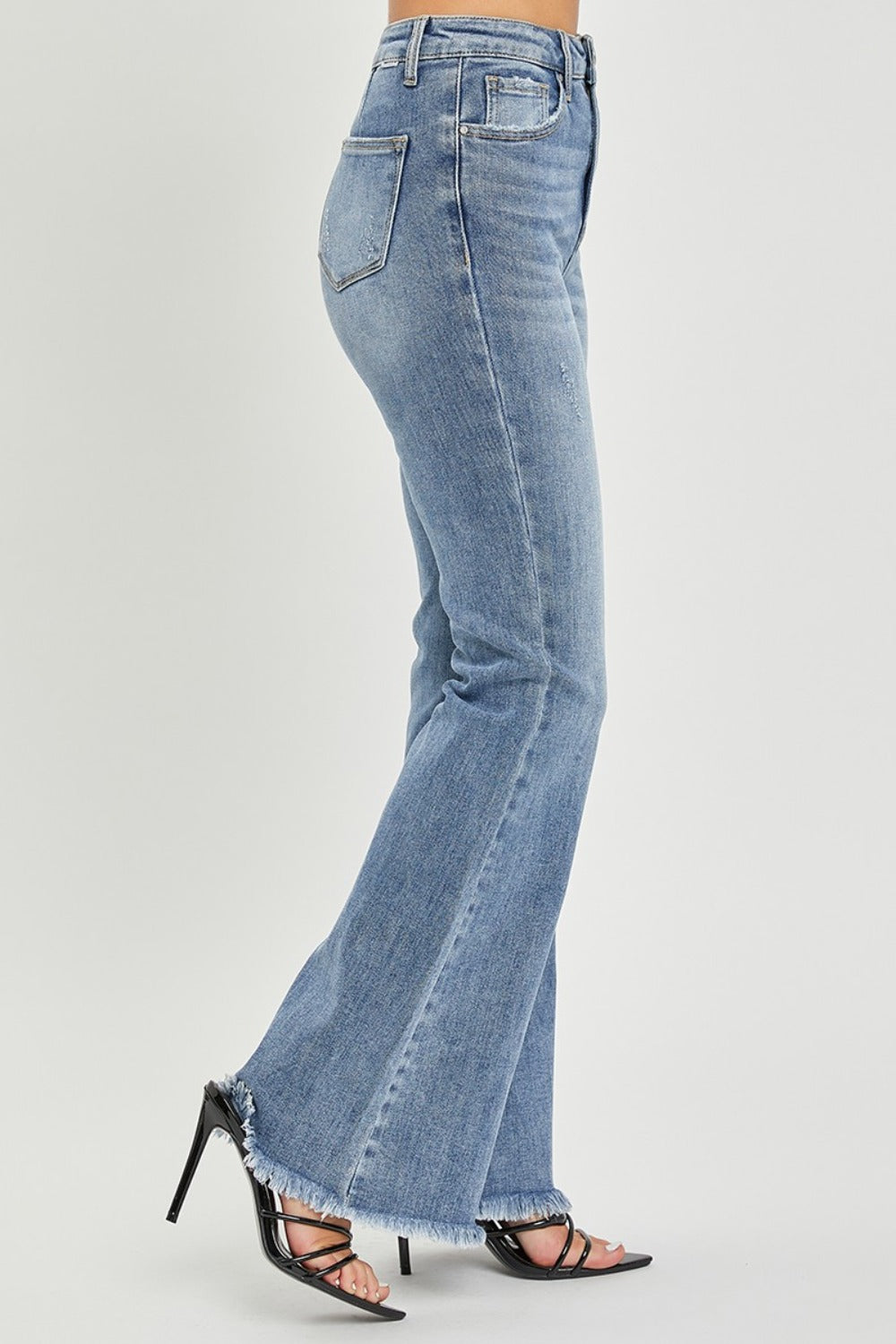 RISEN Full Size High Waist Raw Hem Flare Jeans - All Mine Now Clothing