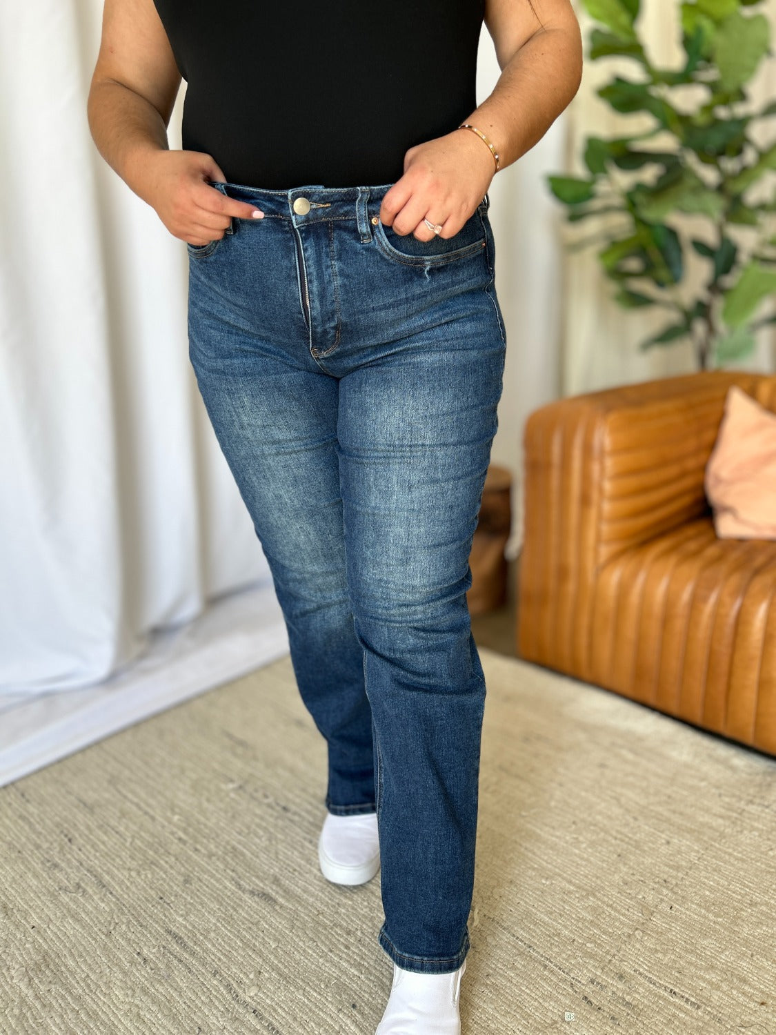 RFM Full Size High Rise Straight Tummy Control Jeans Trendsi