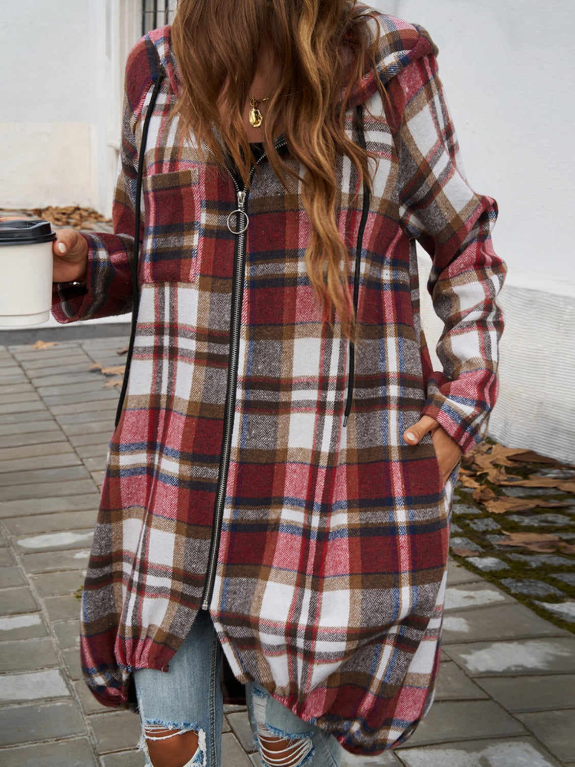 Devine Plaid Zip Up Hooded Coat - All Mine Now Clothing