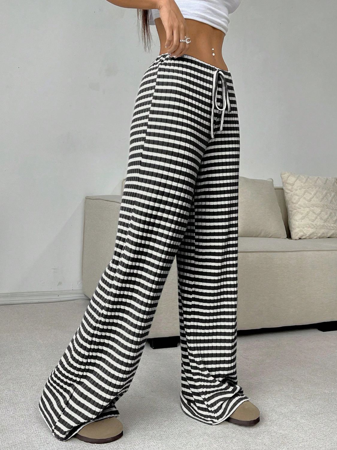 Tied Striped Wide Leg Pants - All Mine Now Clothing