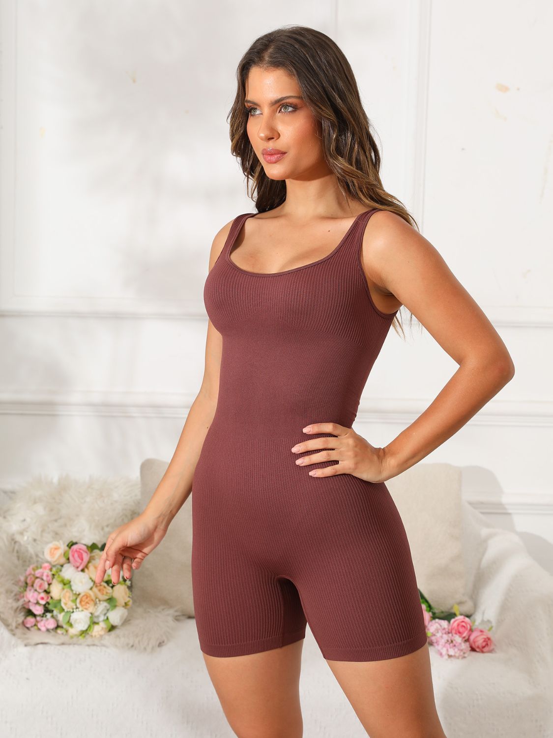 Scoop Neck Wide Strap Active Romper - All Mine Now Clothing