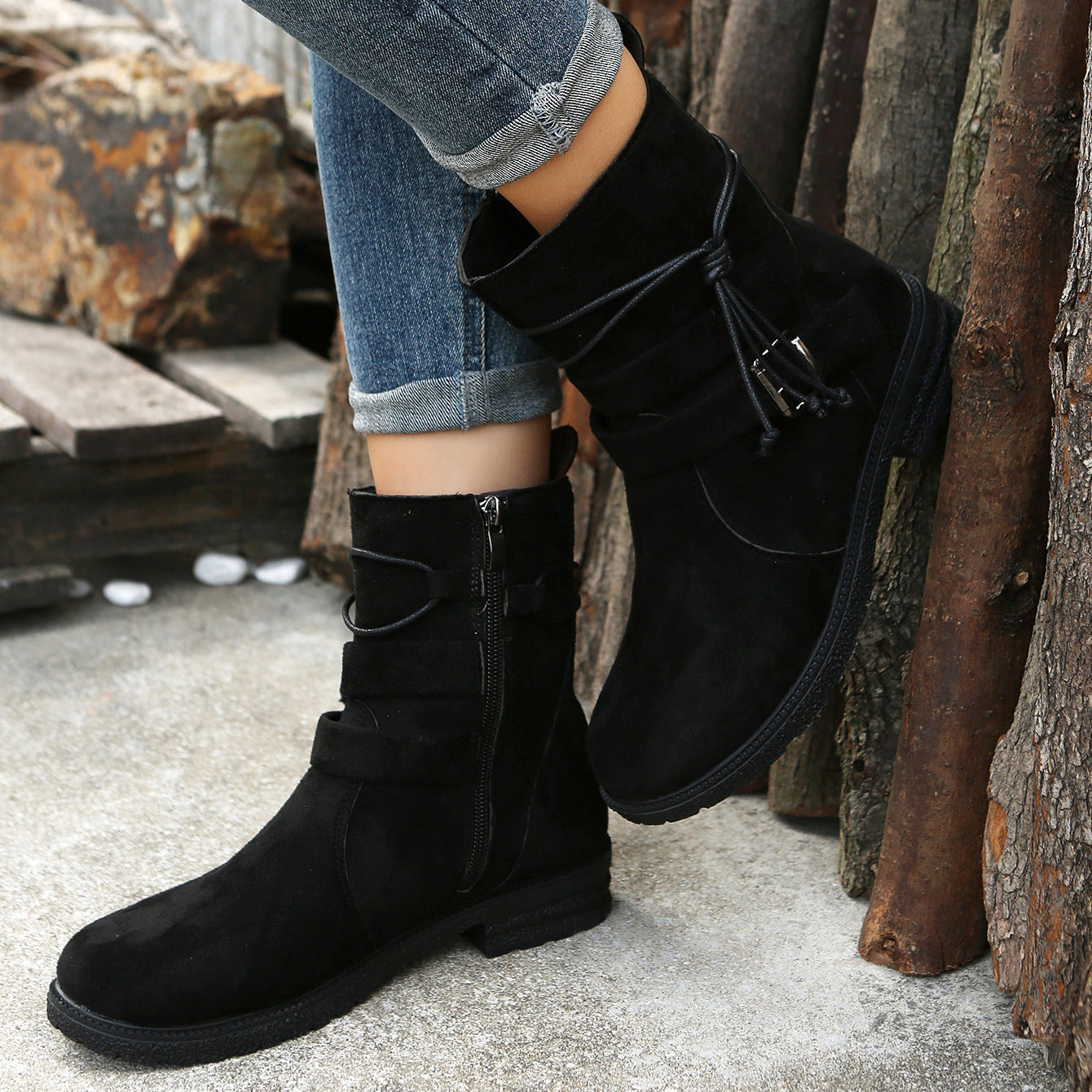 Suede Side Zip Round Toe Boots - All Mine Now Clothing