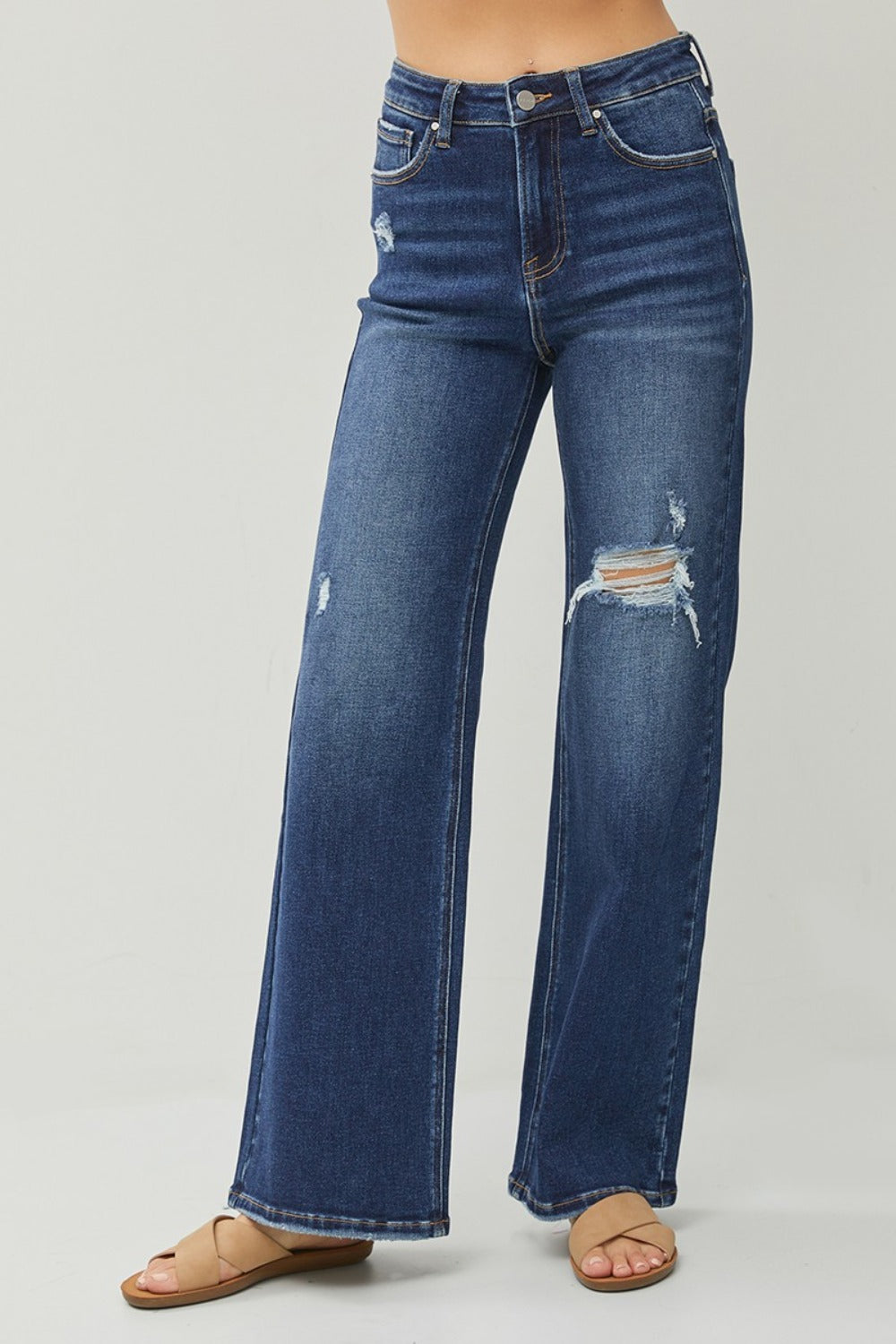 RISEN Full Size High Rise Distressed Wide Leg Jeans - All Mine Now Clothing