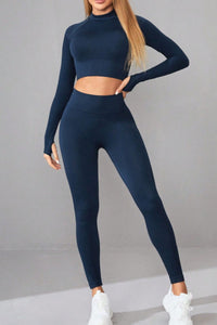 Mock Neck Long Sleeve Top and Pants Active Set - All Mine Now Clothing