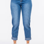 American Bazi High Waist Pleated Waist Mom Jeans Trendsi