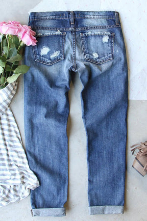 Pumpkin Distressed Straight Jeans Trendsi