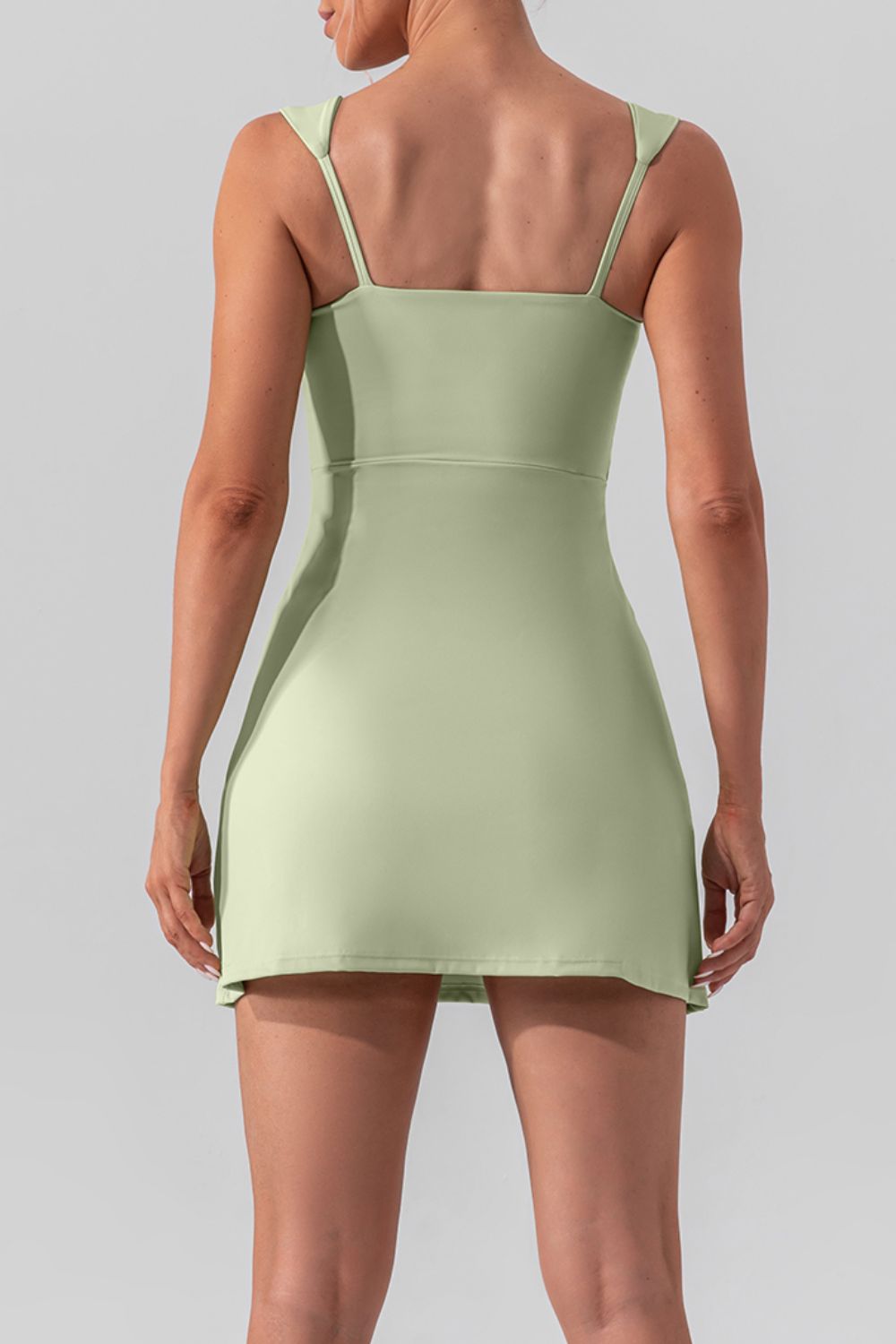 Square Neck Sleeveless Slit Mini Active Dress - All Mine Now Clothing