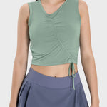 Millennia Drawstring Ruched Wide Strap Active Tank - All Mine Now Clothing