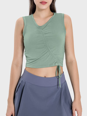 Millennia Drawstring Ruched Wide Strap Active Tank - All Mine Now Clothing