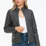 Snobbish Faux Leather Zip Up Mock Neck Jacket - All Mine Now Clothing