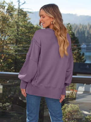 Slit Round Neck Long Sleeve Sweatshirt - All Mine Now Clothing