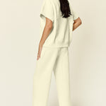 Double Take Full Size Texture Half Zip Short Sleeve Top and Pants Set - All Mine Now Clothing