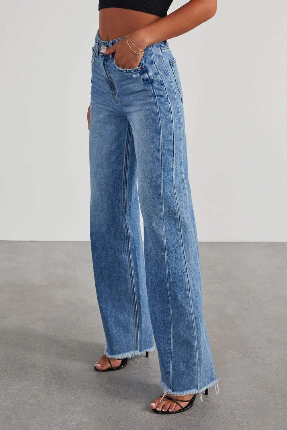 Raw Hem Wide Leg Jeans with Pockets Trendsi