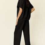 Double Take Full Size Texture Half Zip Short Sleeve Top and Pants Set - All Mine Now Clothing