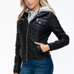 YMI Removable Faux Layered Multi-Pocket Jacket with Fuzzy Hood - All Mine Now Clothing