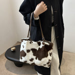 Cow Print Furry Tote Bag - All Mine Now Clothing