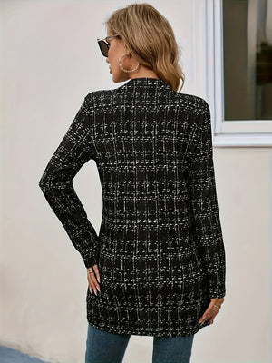 Plaid Open Front Long Sleeve Blazer - All Mine Now Clothing