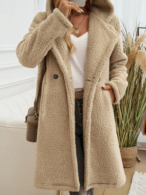 Devine Pocketed Long Sleeve Hooded Teddy Coat - All Mine Now Clothing