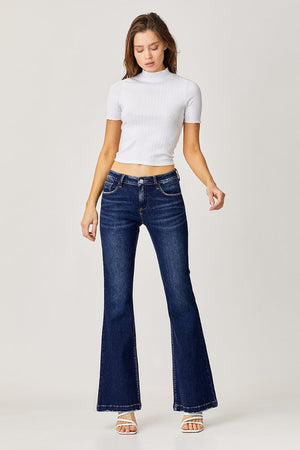 RISEN Full Size Low Rise Flare Jeans Trendsi