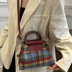 Contrast Plaid Trapezoid Shape Crossbody Bag - All Mine Now Clothing