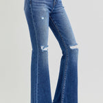 RISEN Full Size High Rise Distressed Raw Hem Flare Jeans Trendsi