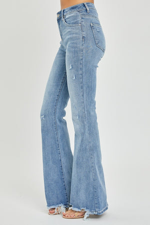 Risen Full Size High Rise Frayed Hem Flare Jeans - All Mine Now Clothing