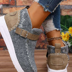 Contrast Round Toe Buckle Sneakers