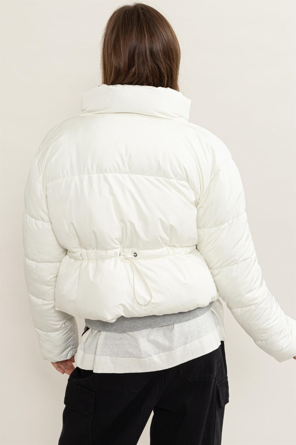 HYFVE Quilted Back Drawstring Puffer Jacket Trendsi